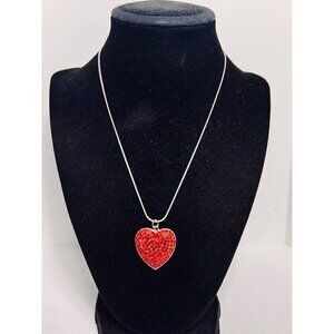 Kirks Folly Silver Tone Snake Chain Necklace W/ Rhinestone Heart Pendant (6280)